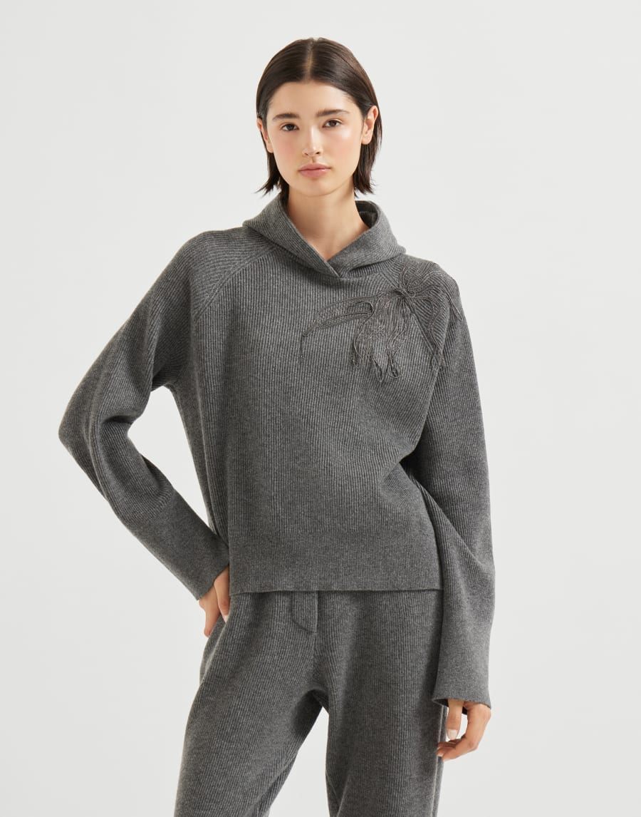 Pull en cachemire en côtes anglaises Plomb Femme - Brunello Cucinelli
