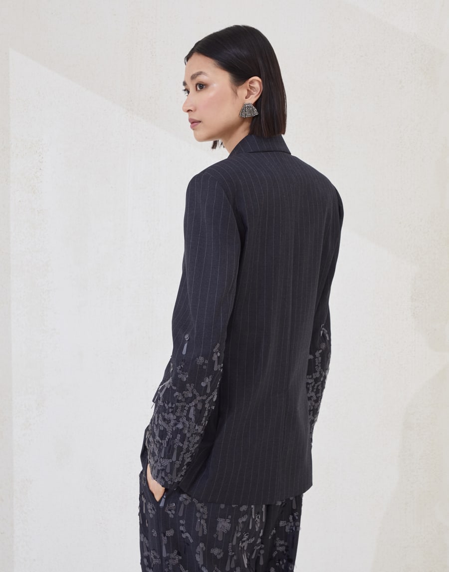 Blazer with swing drops embroidery Lignite Grey Woman - Brunello Cucinelli