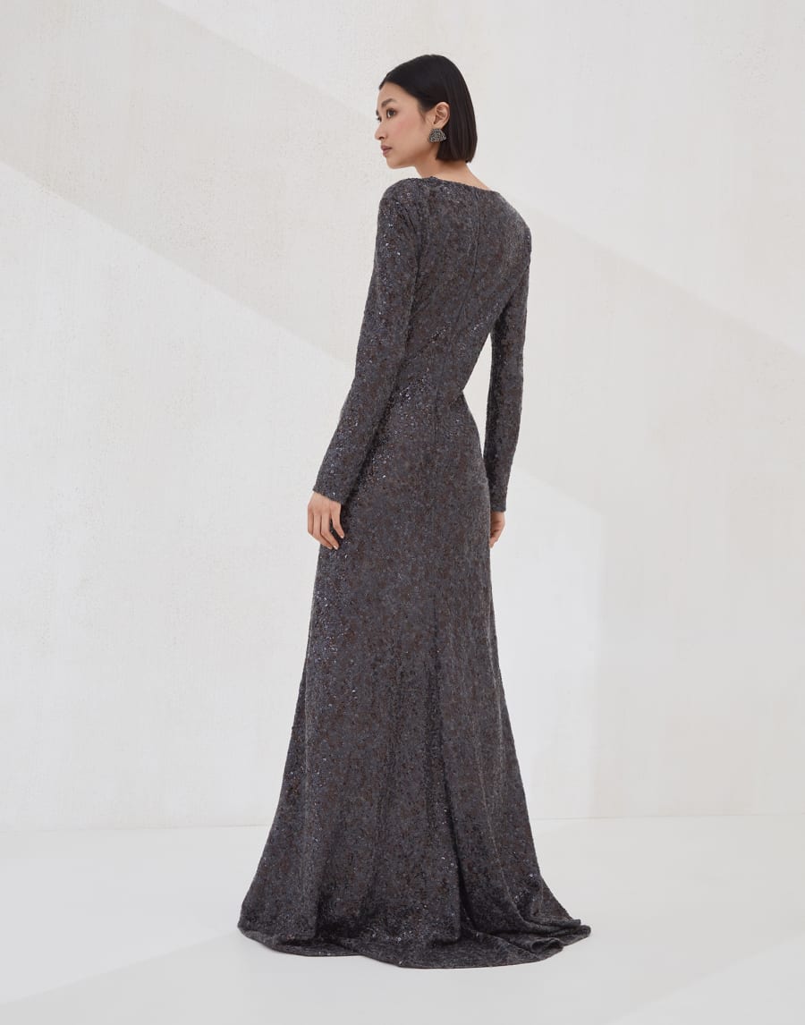 Mermaid dress with dazzling embroidery Anthracite Woman - Brunello Cucinelli