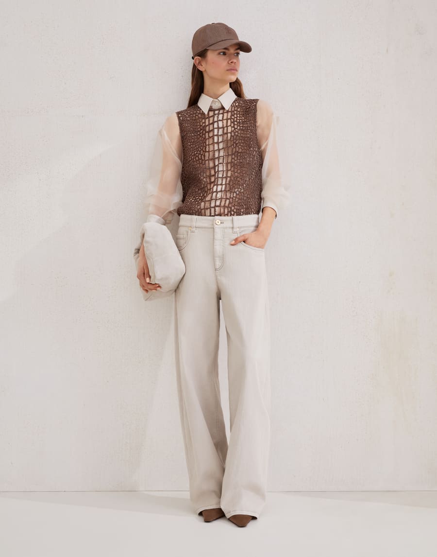 Precious croc embroidery top Brown Woman - Brunello Cucinelli