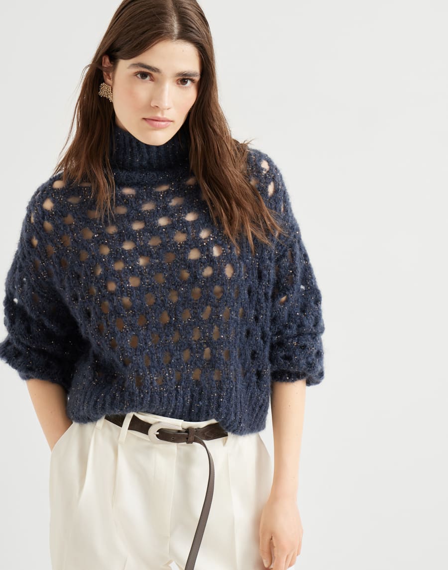 Dazzling Net sweater Navy Blue Woman - Brunello Cucinelli