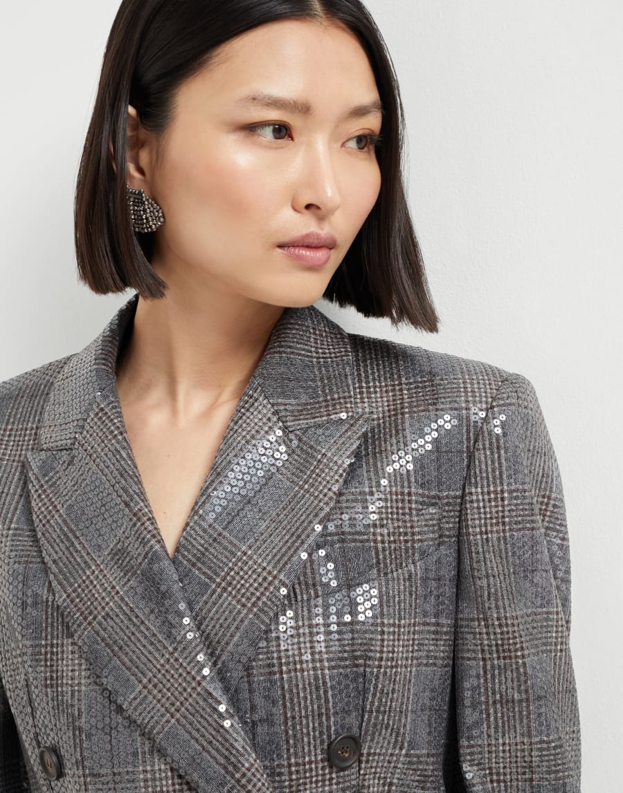 Prince of wales blazer with embroidery Anthracite Woman - Brunello Cucinelli