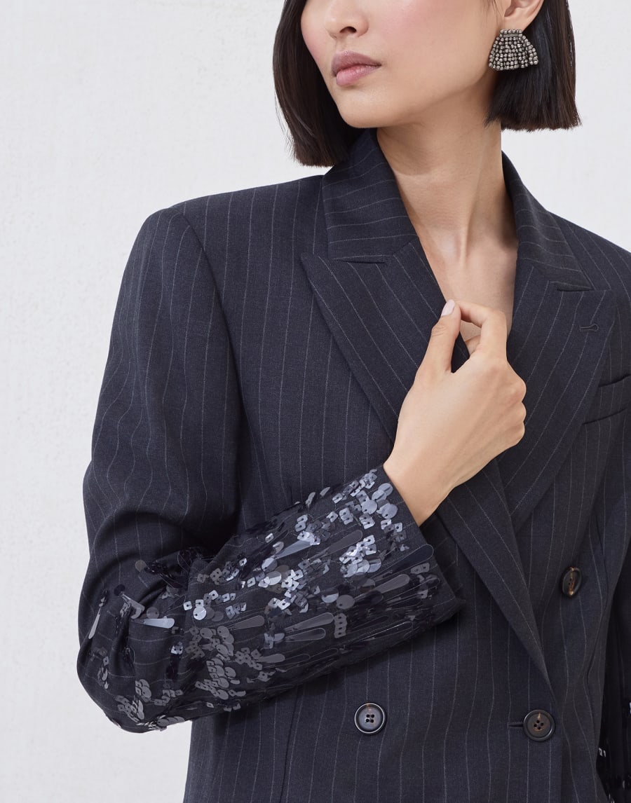 Blazer with swing drops embroidery Lignite Grey Woman - Brunello Cucinelli