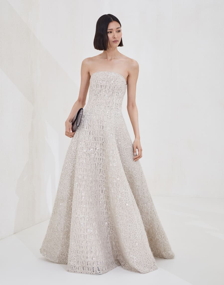 Dazzling croc embroidery dress Cool Beige Woman - Brunello Cucinelli