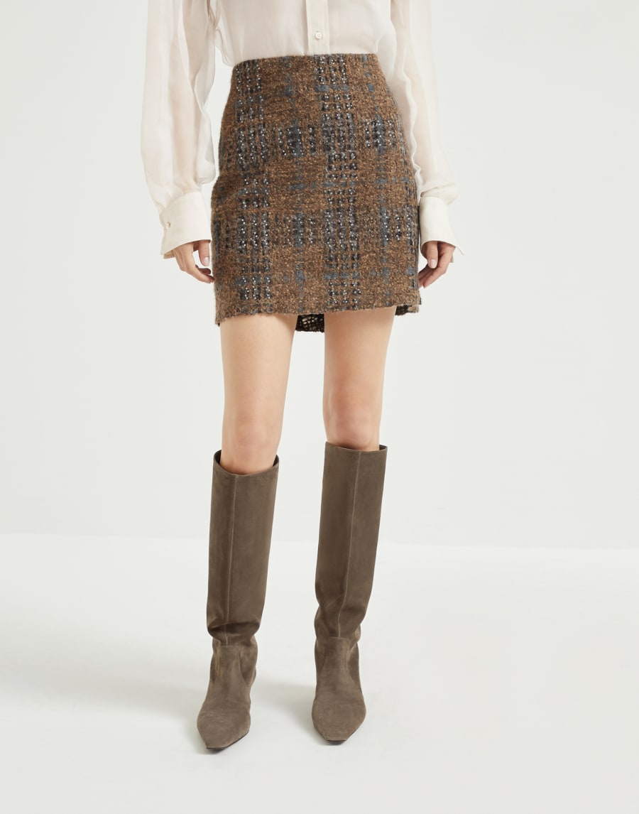 Mini skirt with Prince of Wales embroidery Multicoloured Woman - Brunello Cucinelli