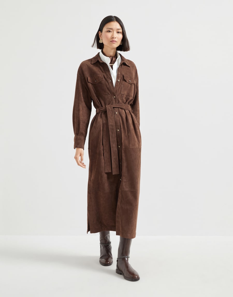 Suede shirt dress Rust Brown Woman - Brunello Cucinelli