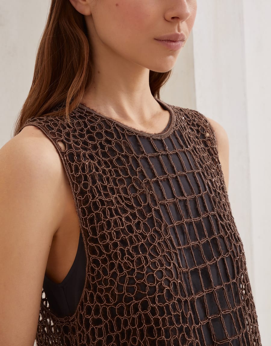 Precious croc embroidery top Brown Woman - Brunello Cucinelli