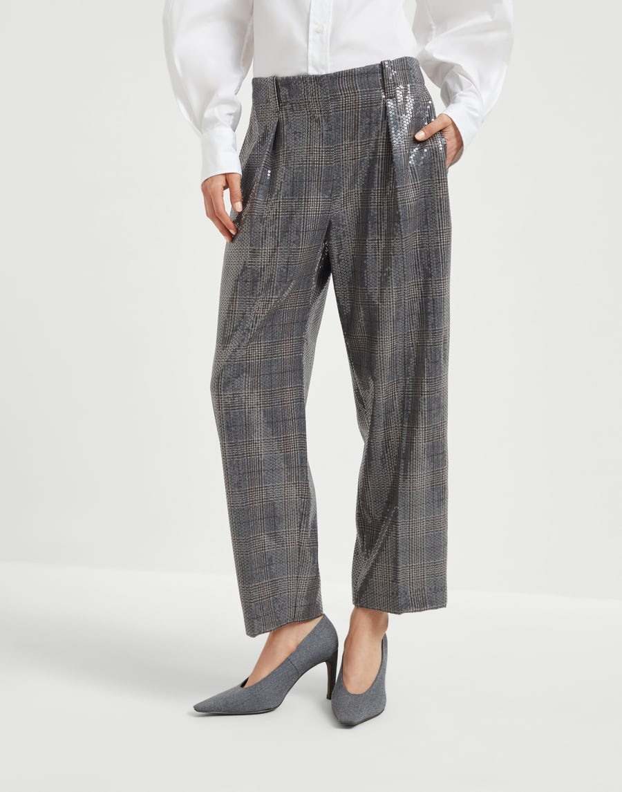 Prince of Wales trousers with embroidery Anthracite Woman - Brunello Cucinelli