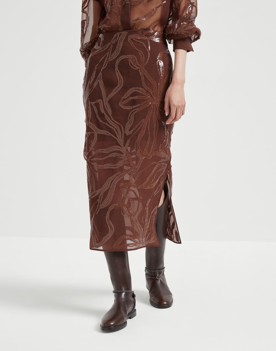 Skirt with dazzling floral embroidery Henna Woman - Brunello Cucinelli