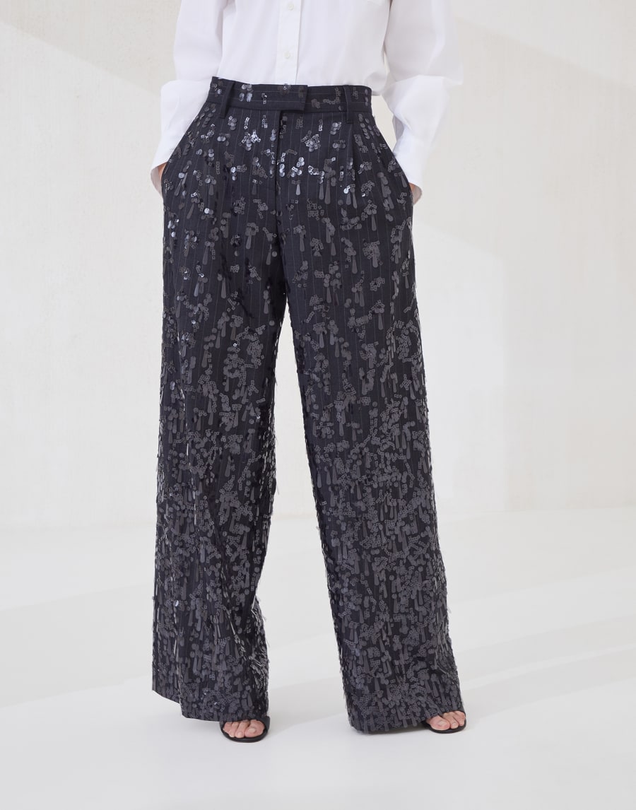 Loose trousers with swing drops embroidery Lignite Grey Woman - Brunello Cucinelli