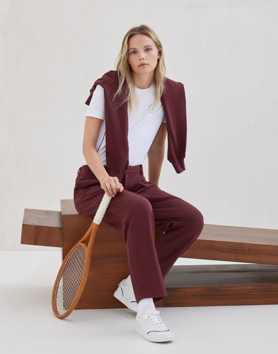 T-Shirt aus Jersey mit Logo Weiß Damen - Brunello Cucinelli