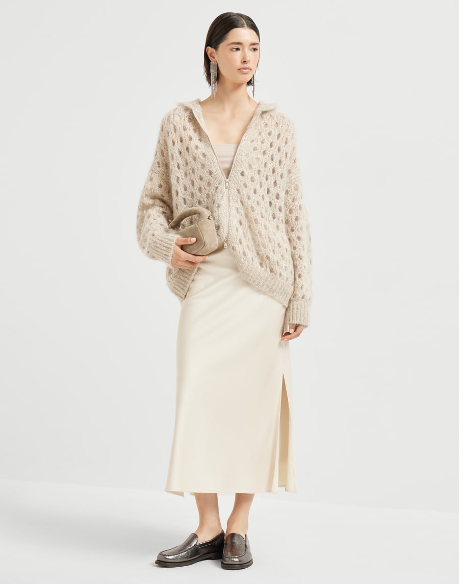Falda Pencil Fluid de raso Cady Beige Seda Mujer - Brunello Cucinelli