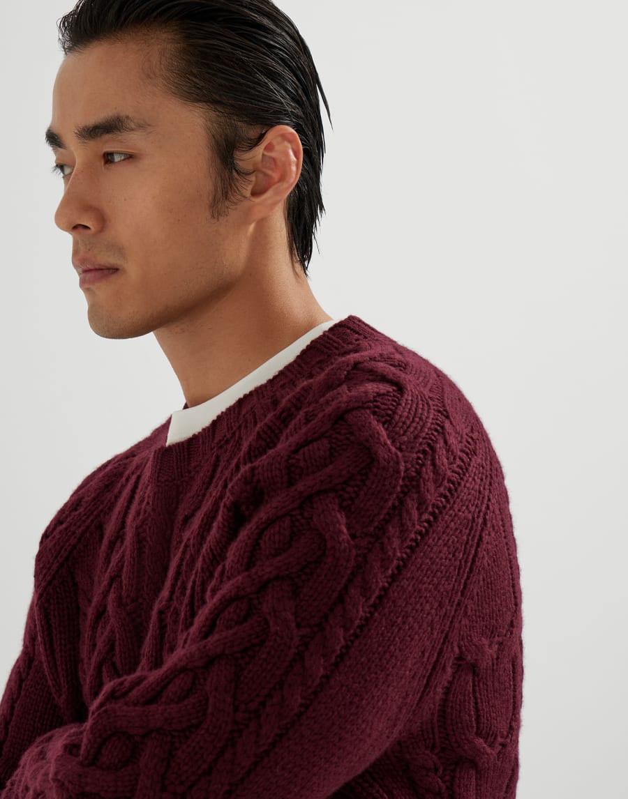 케이블 니트 버건디 남성 - Brunello Cucinelli