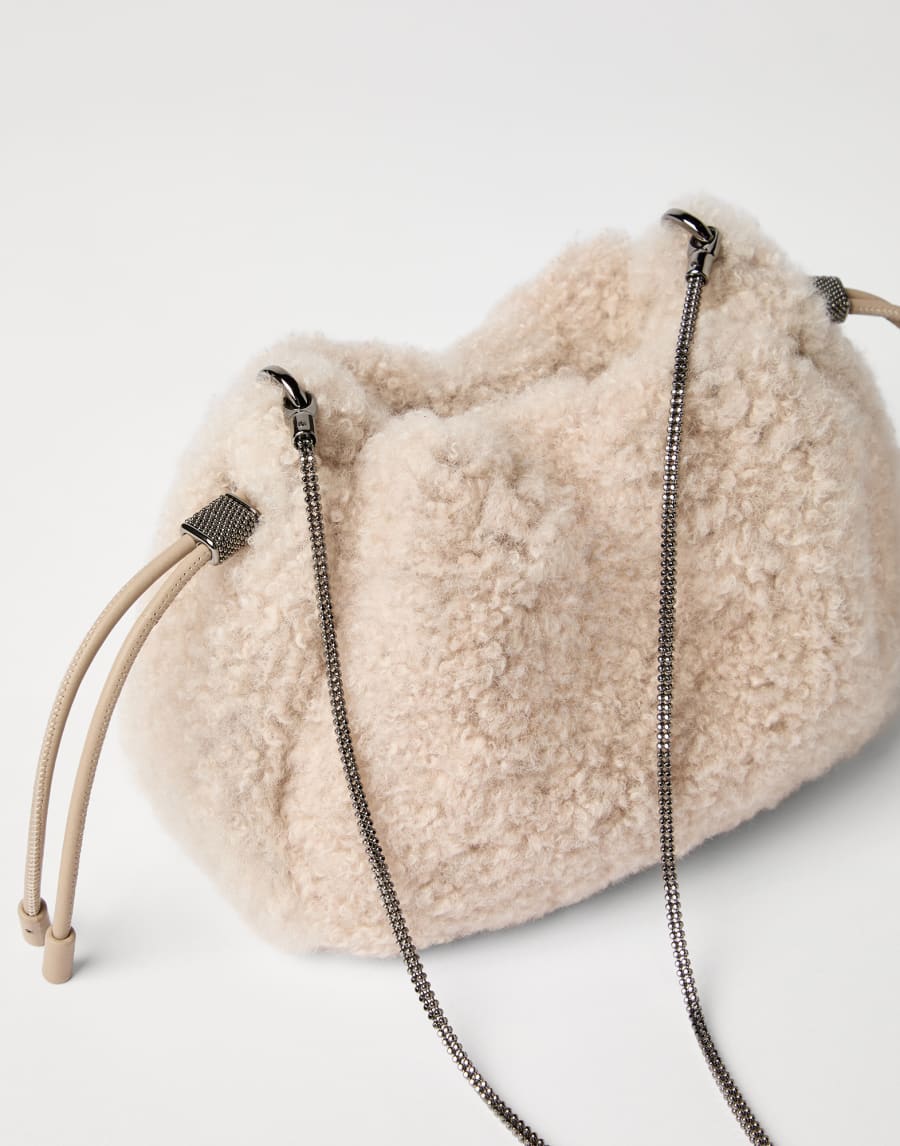 Shearling Mellow mini bucket bag Milk Woman - Brunello Cucinelli