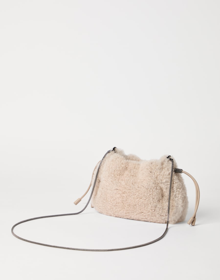 Shearling Mellow mini bucket bag Milk Woman - Brunello Cucinelli