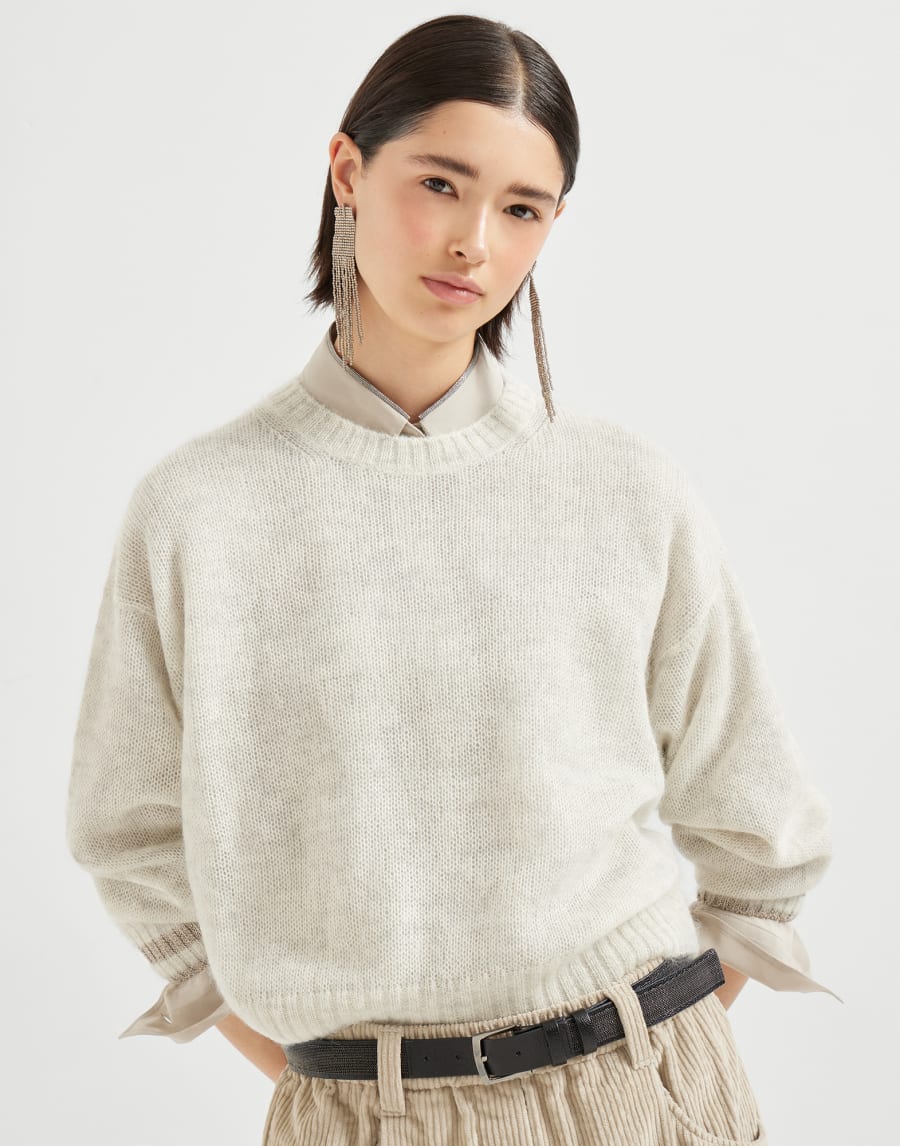 Sweater with Sparkling Cuffs Cool Beige Woman - Brunello Cucinelli