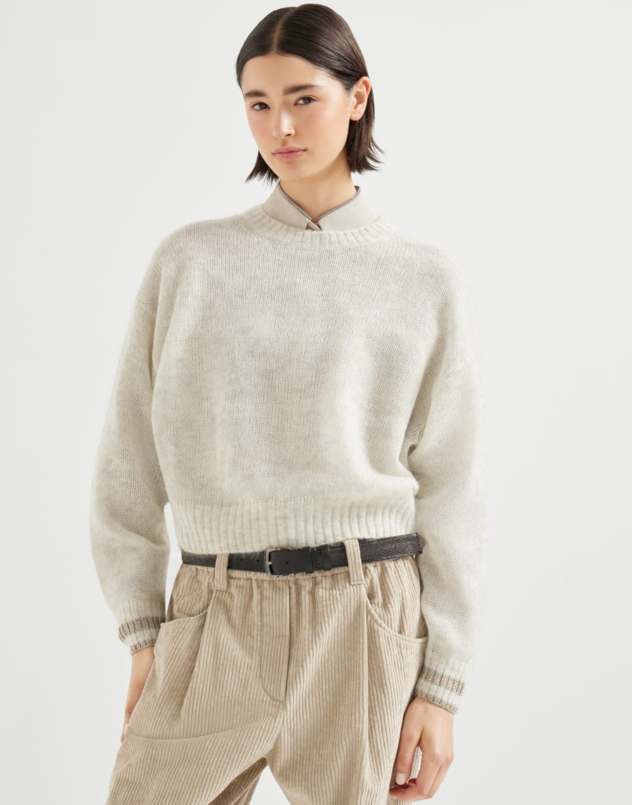 Sweater with Sparkling Cuffs Cool Beige Woman - Brunello Cucinelli