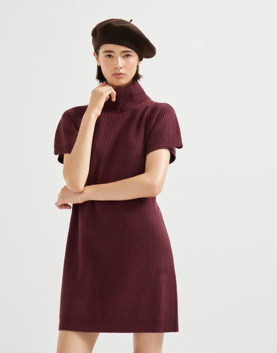 English rib knit dress Amaranth Woman - Brunello Cucinelli