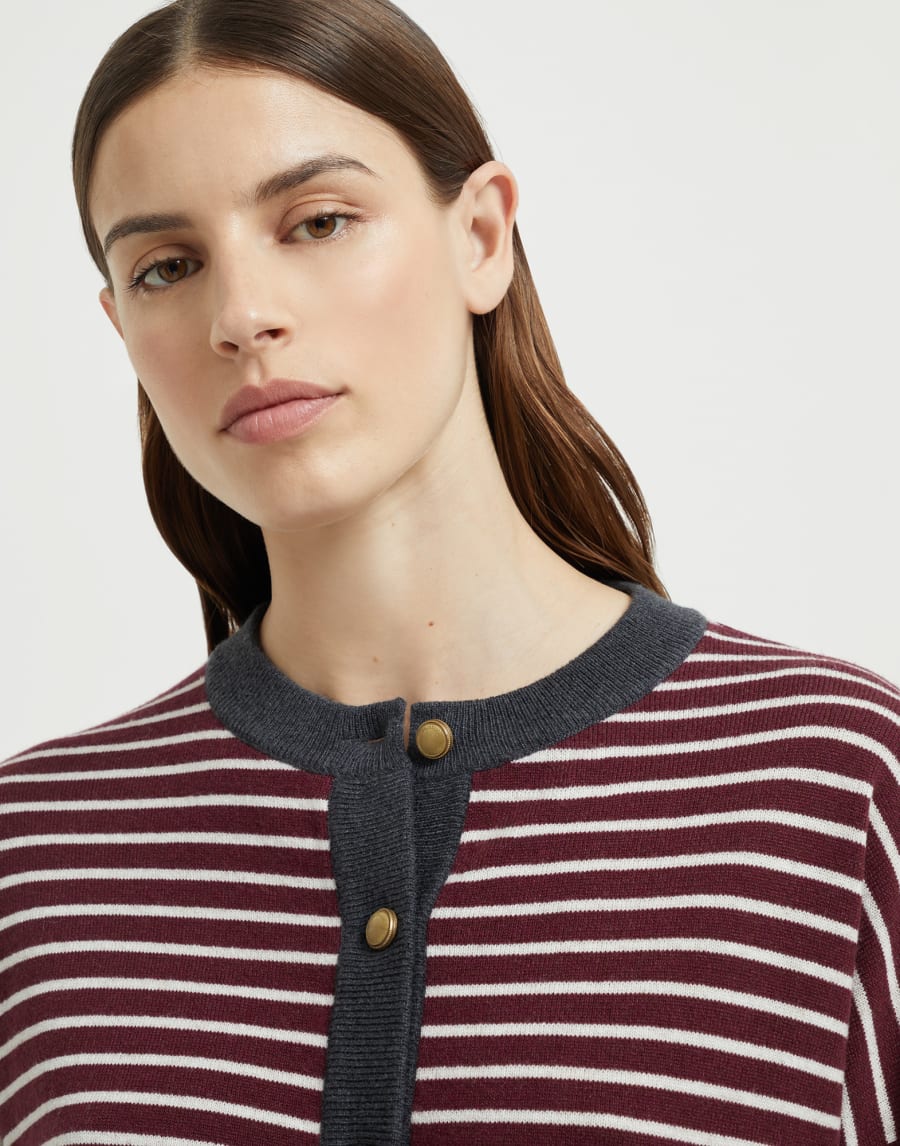 Striped cardigan Amaranth Woman - Brunello Cucinelli