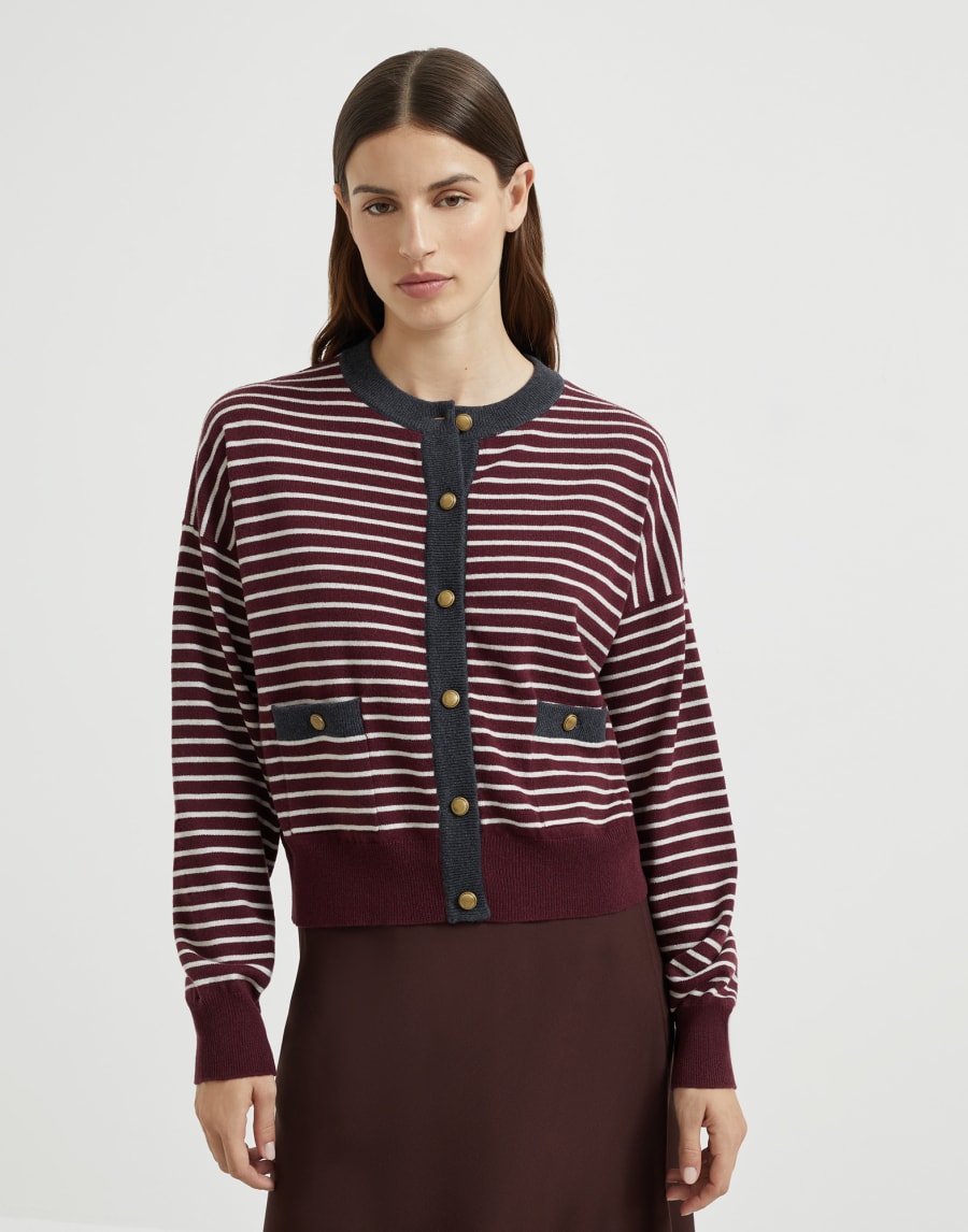Striped cardigan Amaranth Woman - Brunello Cucinelli