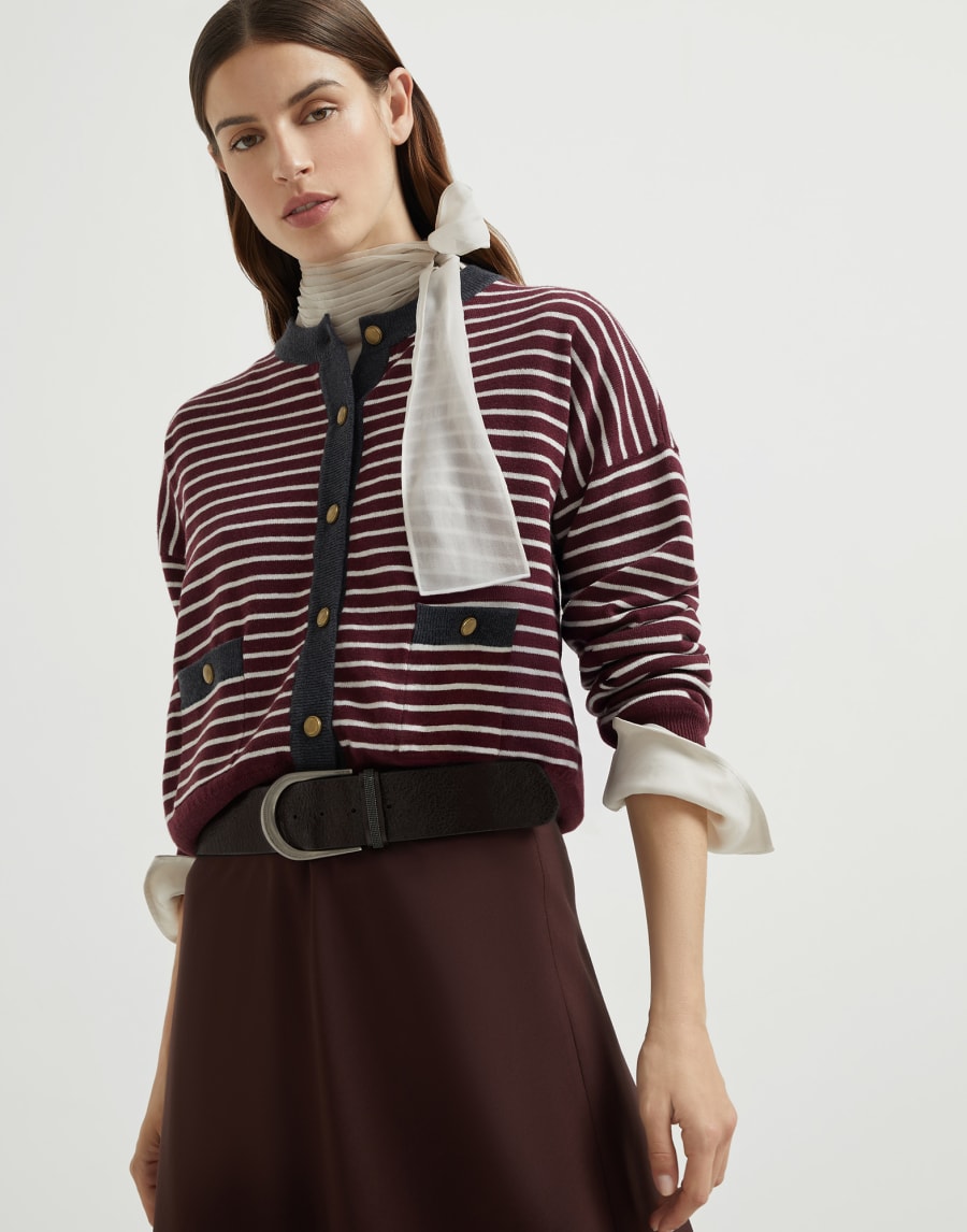 Striped cardigan Amaranth Woman - Brunello Cucinelli