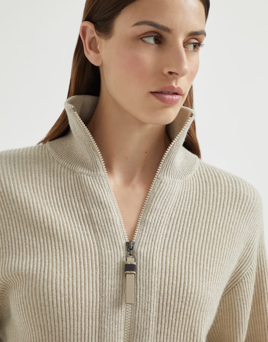 Sparkling cashmere cardigan Cool Beige Woman - Brunello Cucinelli