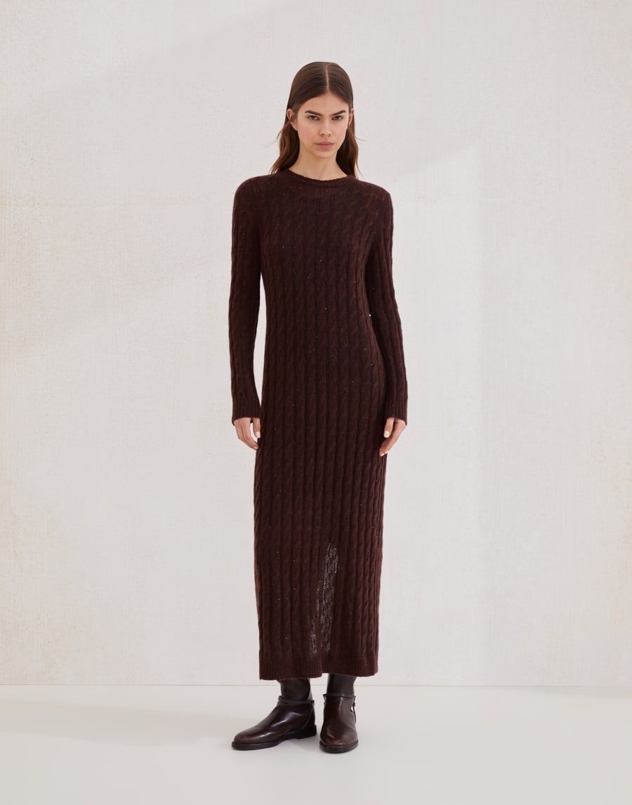 Dazzling cable knit dress Cocoa Woman - Brunello Cucinelli