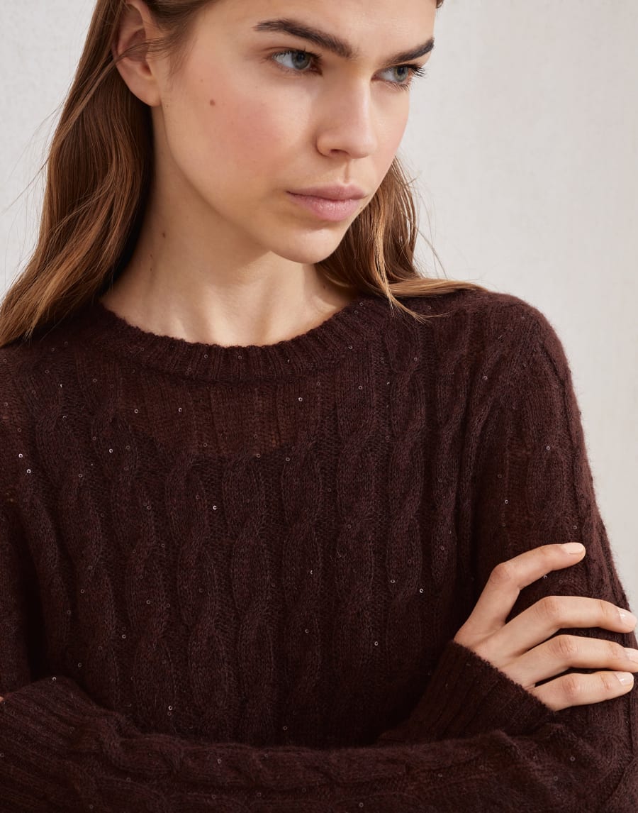 Dazzling cable knit dress Cocoa Woman - Brunello Cucinelli