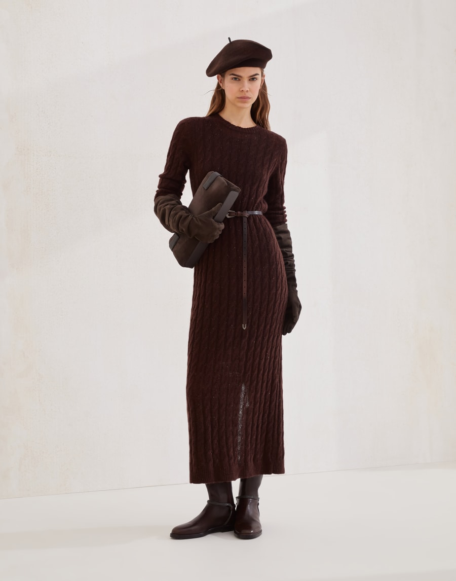 Dazzling cable knit dress Cocoa Woman - Brunello Cucinelli