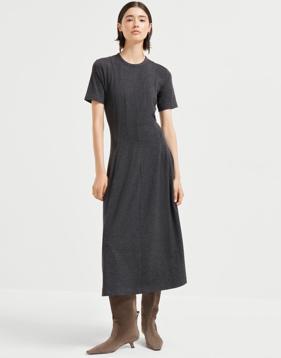 Jersey dress with monili Anthracite Woman - Brunello Cucinelli