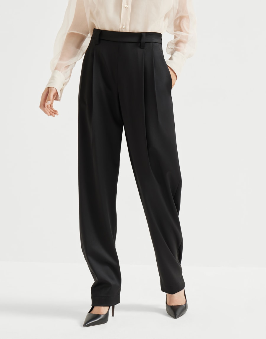 Pantalón Slouchy de raso con Monile Negro Mujer - Brunello Cucinelli