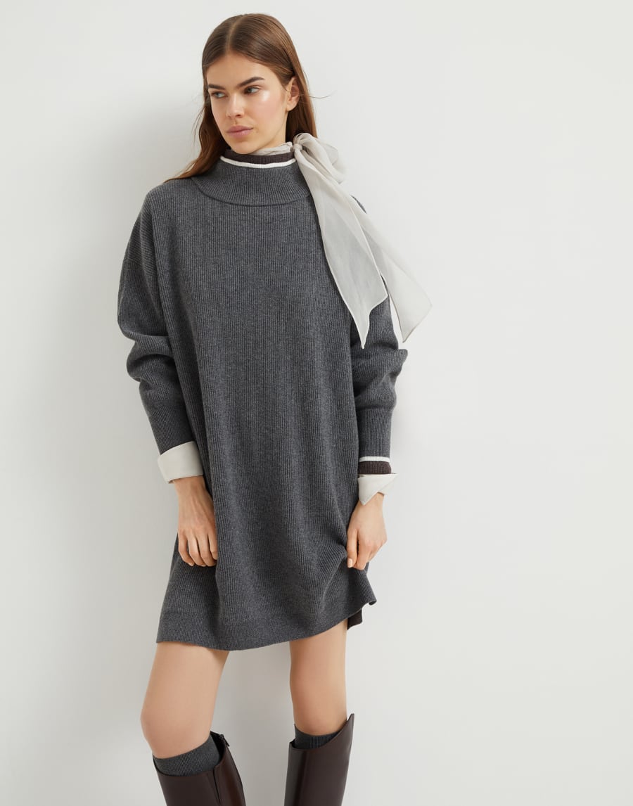 Robe en maille côtes anglaises Plomb Femme - Brunello Cucinelli
