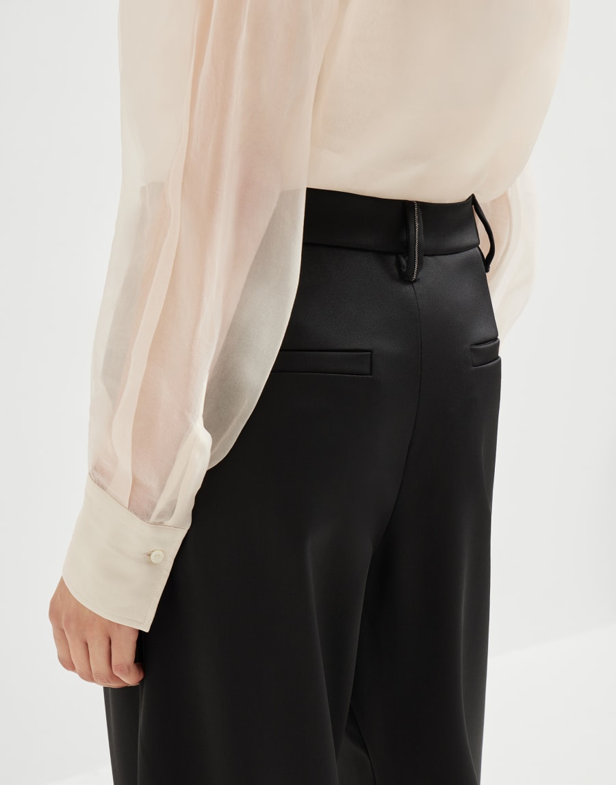 Pantalon Slouchy en satin orné de Monile Noir Femme - Brunello Cucinelli