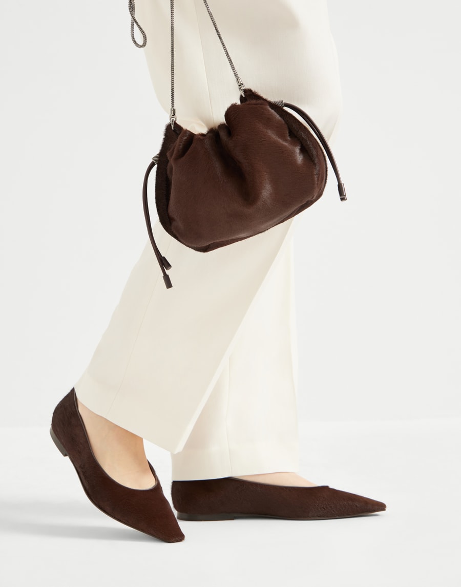 Calf hair Mellow mini bucket bag Brown Woman - Brunello Cucinelli