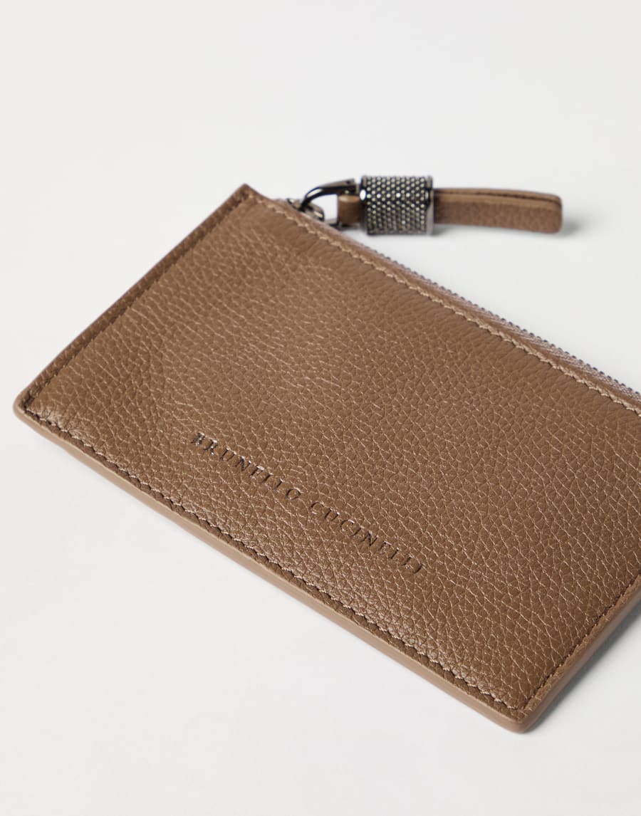 Leather card case with monili Chocolate Woman - Brunello Cucinelli