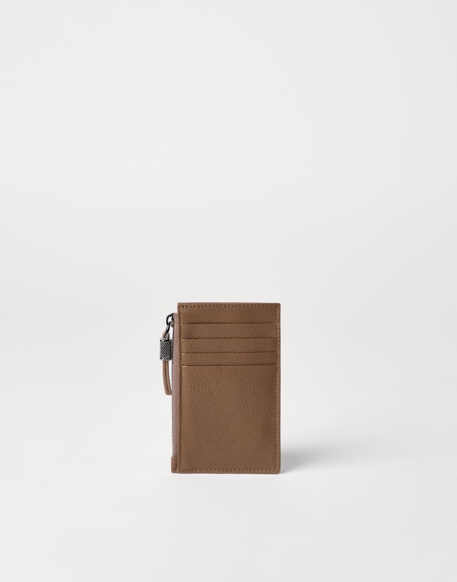 Leather card case with monili Chocolate Woman - Brunello Cucinelli