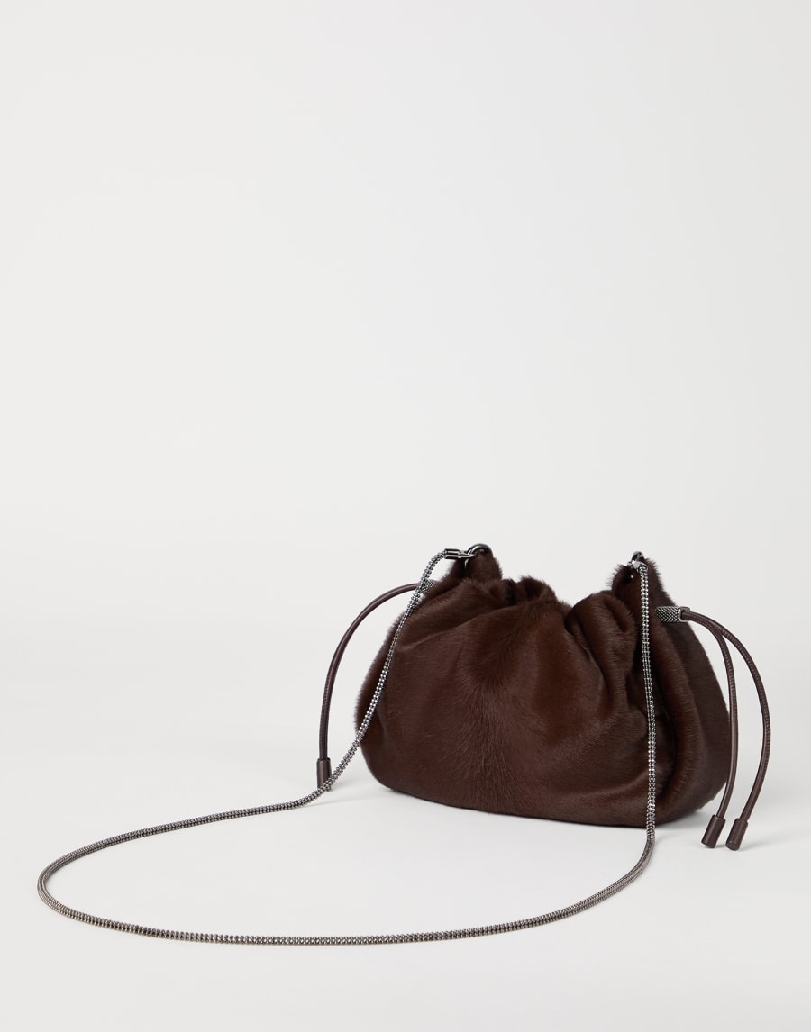 Calf hair Mellow mini bucket bag Brown Woman - Brunello Cucinelli