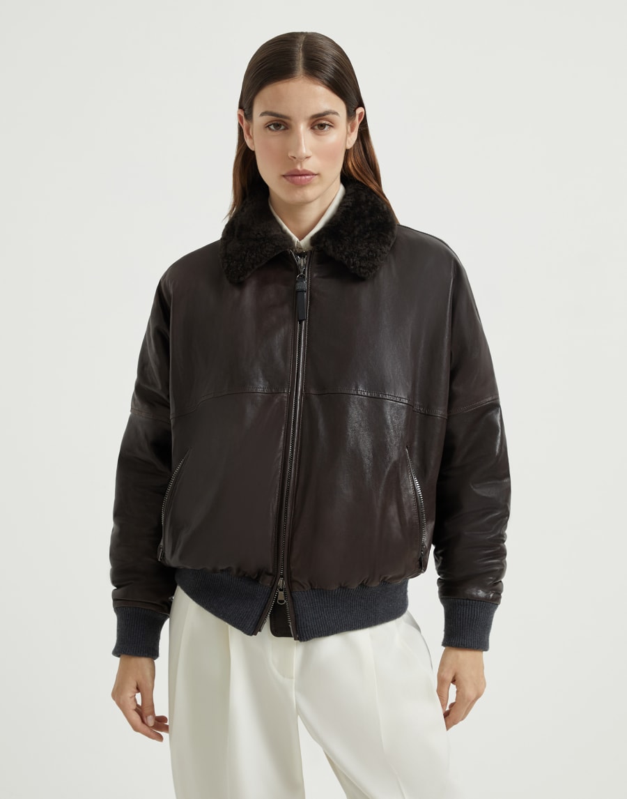 Nappa leather bomber jacket Cocoa Woman - Brunello Cucinelli
