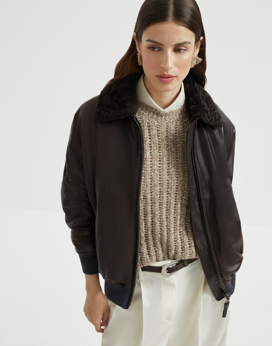 Nappa leather bomber jacket Cocoa Woman - Brunello Cucinelli