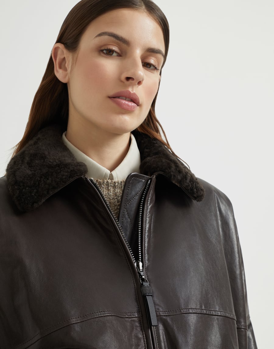 Nappa leather bomber jacket Cocoa Woman - Brunello Cucinelli
