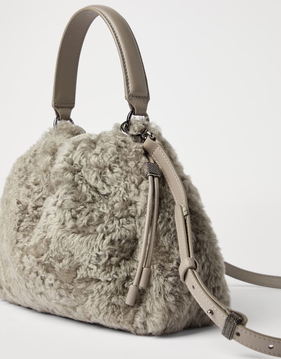 Shearling Mellow small bucket bag Light Brown Woman - Brunello Cucinelli