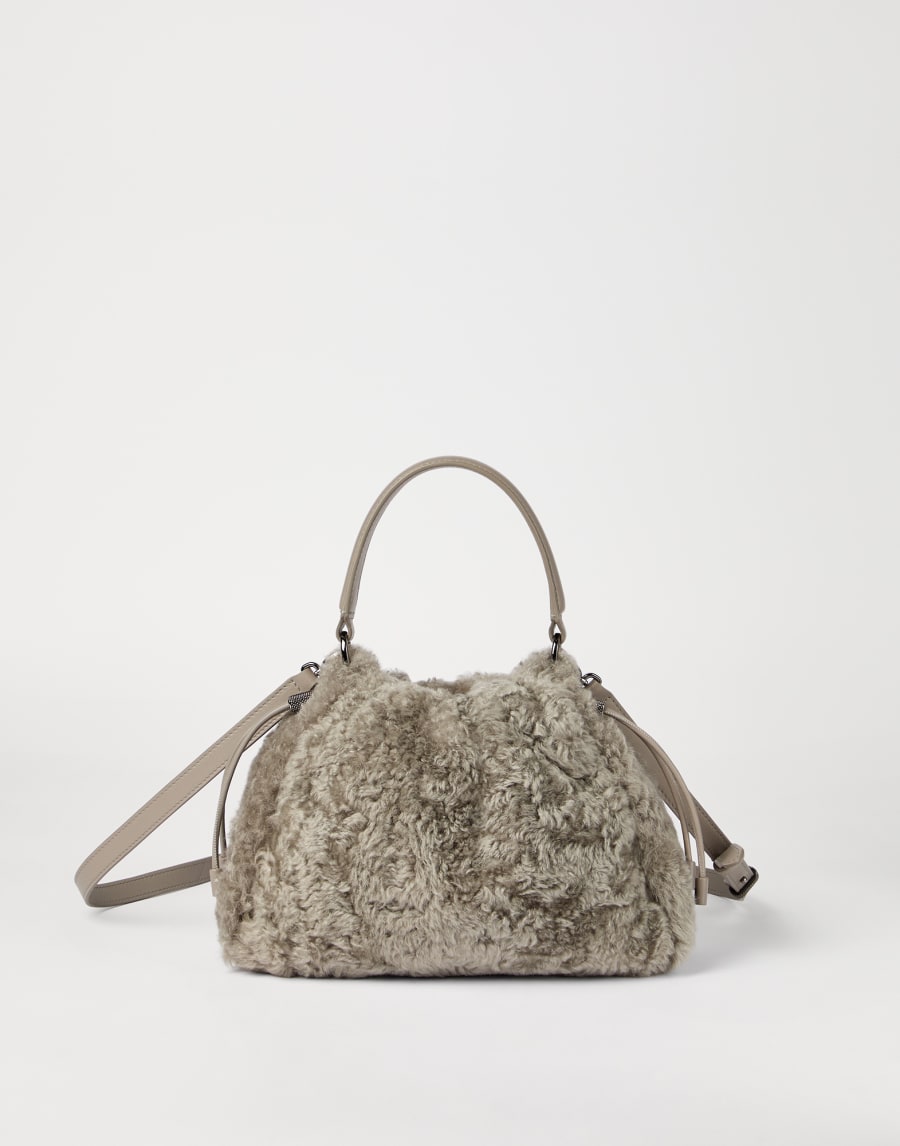 Borsa Bucket Mellow piccola in shearling Marrone Chiaro Donna - Brunello Cucinelli