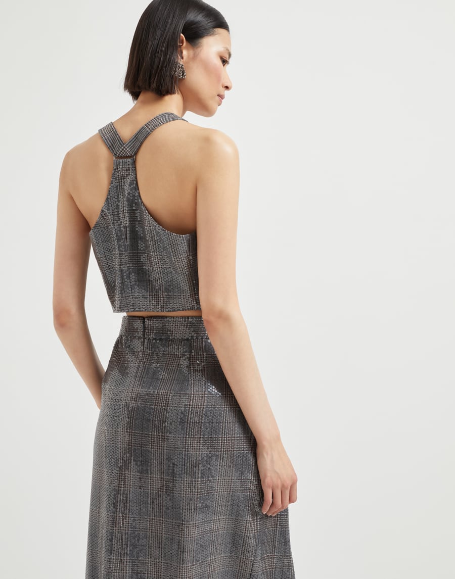 Prince of Wales waistcoat with embroidery Anthracite Woman - Brunello Cucinelli