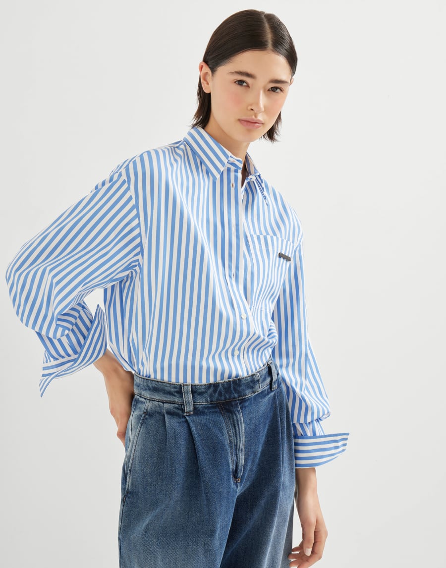 Striped poplin shirt Azure Woman - Brunello Cucinelli
