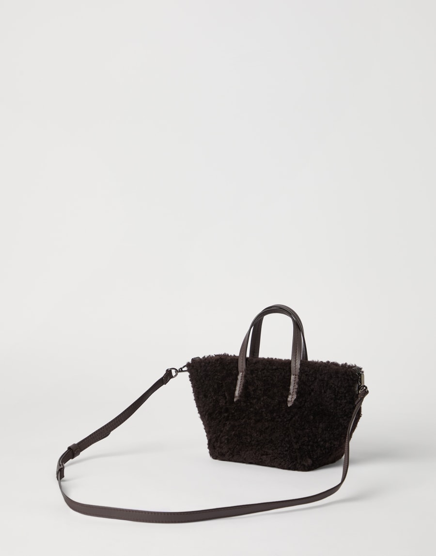 Shearling BC Duo mini bag Rust Brown Woman - Brunello Cucinelli