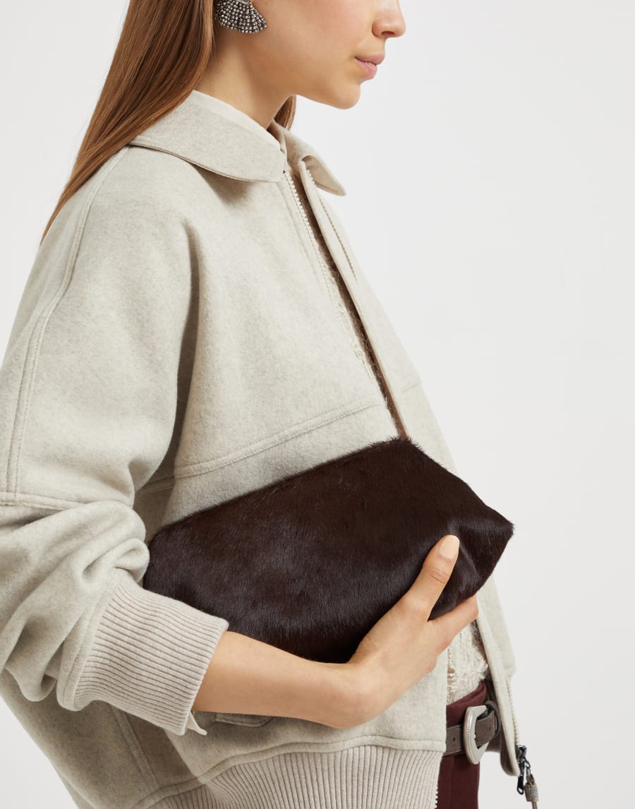 Сумка-клатч Eclipse из ворсовой кожи Коричневый Женщина - Brunello Cucinelli