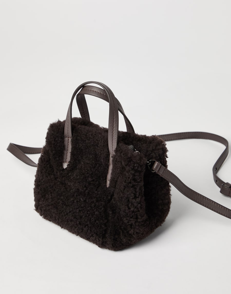 Shearling BC Duo mini bag Rust Brown Woman - Brunello Cucinelli