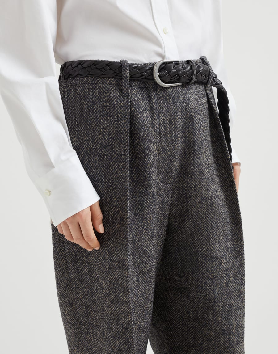 Herringbone tweed pleated trousers Blue Woman - Brunello Cucinelli