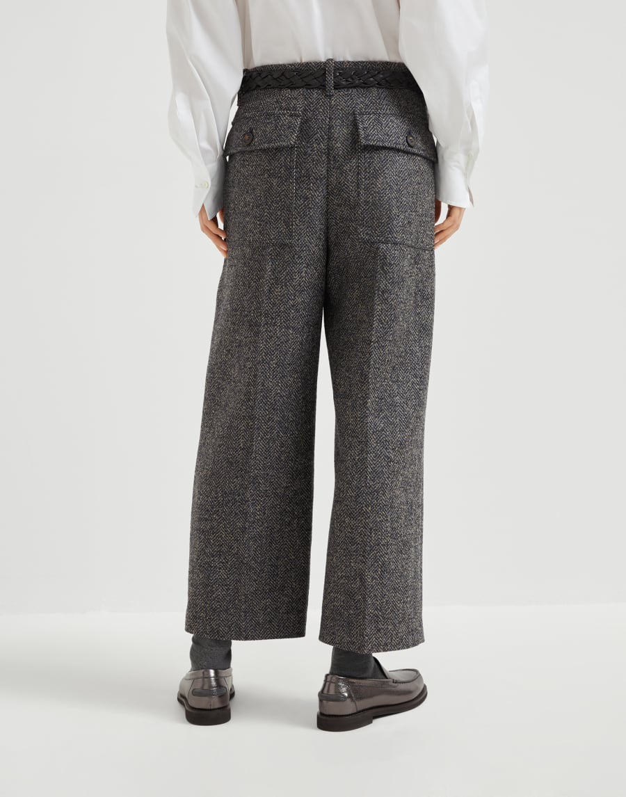 Брюки Pleated из твида в елочку Синий Женщина - Brunello Cucinelli