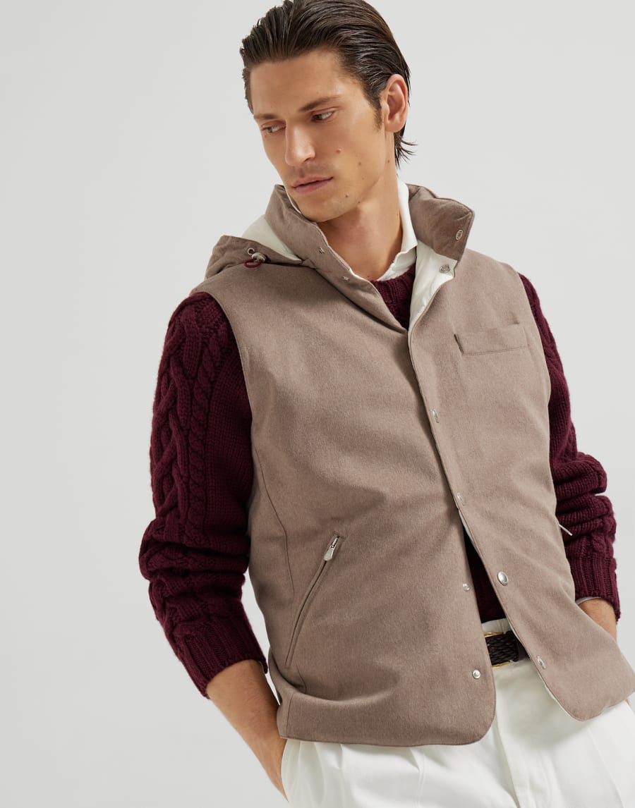Flannel down vest Hazelnut Man - Brunello Cucinelli